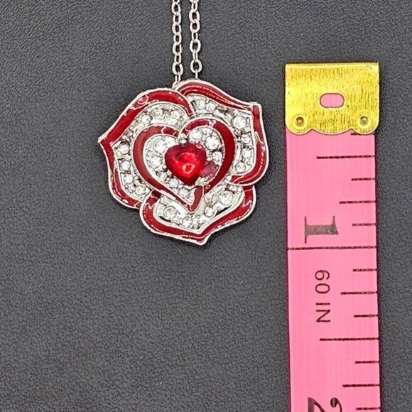 Red Rose Flower Pendant with a Heart Center‎ (NWOT) - Picture 5 of 6